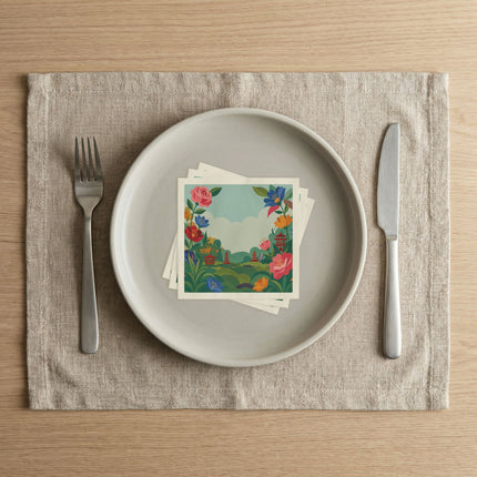 🌸🏯 The Enchanted Pagoda Flower Garden Napkins – Whimsical Oriental Botanical Art