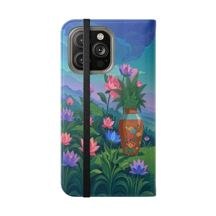 🌸🏔️ The Lady Of The Lotus Valley Flip Case – Art Deco Botanical Reverie