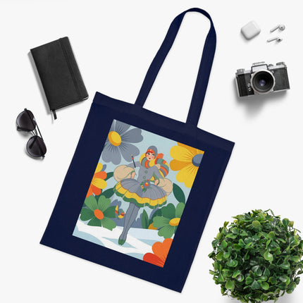 🌼❄️ The Winter Flower Wanderer Cotton Tote Bag – Colorful Winter Fantasy