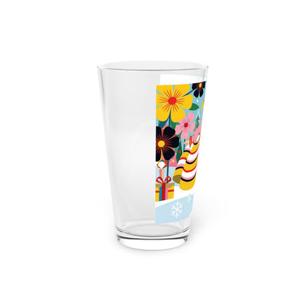🌼🎄 The Christmas Blossom Belle Pint Glass – Colorful Art Deco Holiday Fantasy