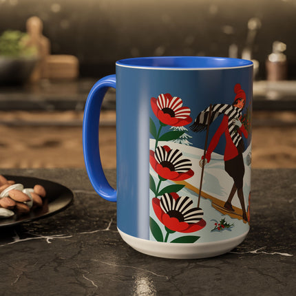 🎿🎄 The Christmas Holly Skier Colorful Mug – Whimsical Holiday Fantasy