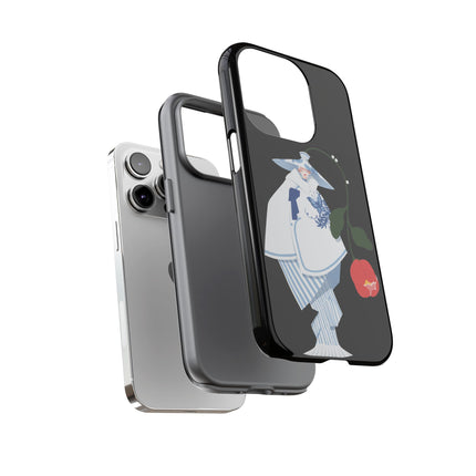 Blue & White Porcelain Geisha Phone Case – Elegant Mystery & Floral Grace