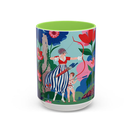 The Lady Of The Scarlet Bow Colorful Mugs – Art Deco Botanical Archer Elegance