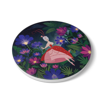 🌺✨ The Lady Of The Starlit Enchanted Garden Ceramic Coaster – Art Deco Floral Fantasy