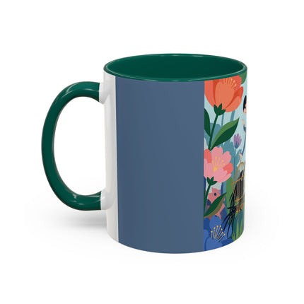 The Lady And The Mysterious Bird Colorful Mugs – Art Deco Botanical Mystery