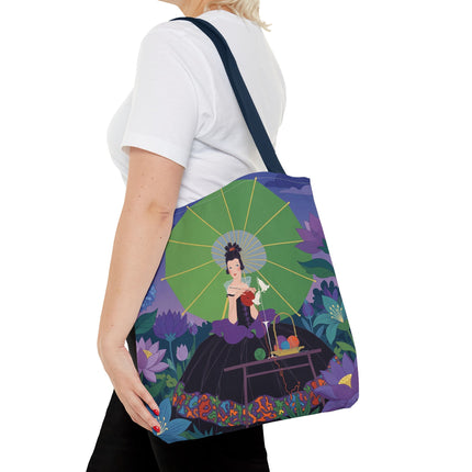 🧶🌸 The Lady Of The Enchanted Knitting Garden Tote Bag – Art Deco Floral Fantasy