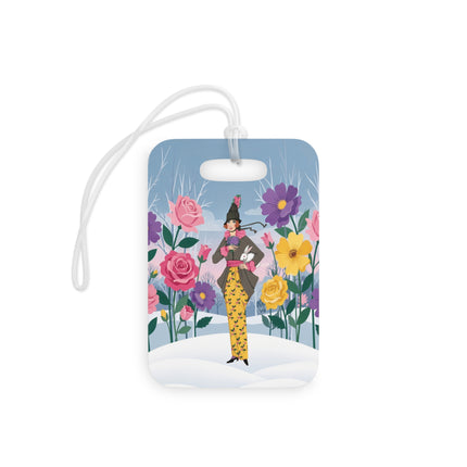 🐇🌸 The Lady With The White Rabbit Luggage Tag – Art Deco Floral Whimsy