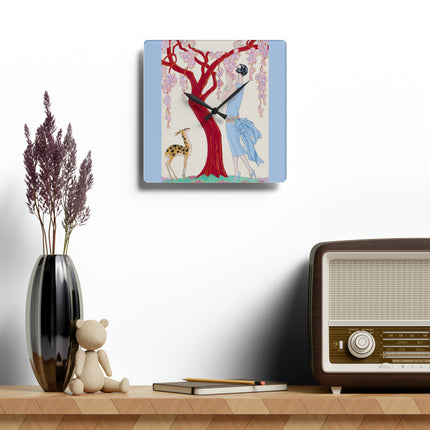 Woman, Fawn, and Red Tree by George Barbier Acrylic Wall Clock