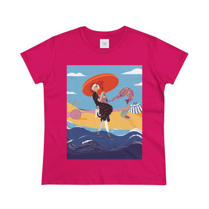 Beachside Promenade Women's Midweight Cotton Tee – Summer Glamour & Coastal Joy