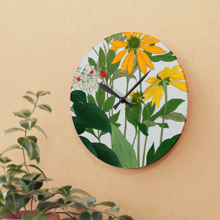Clerodendrum & Rudbeckia Flower by Tanigami Kônan Acrylic Wall Clock, Round and Square