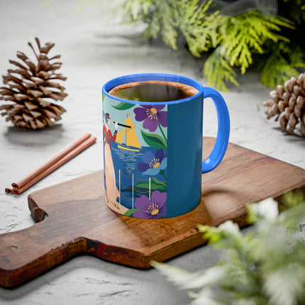 The Lady Of The Golden Horizon Colorful Mugs – Art Deco Coastal Elegance