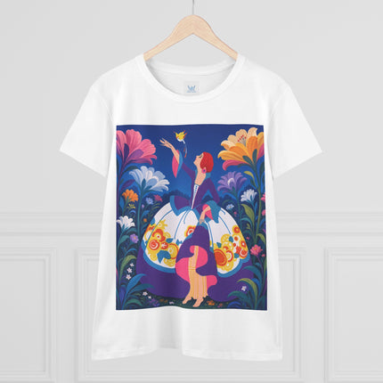 🐦🌸 The Enchanted Birdsong Cotton Tee – Art Deco Garden Whimsy