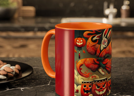Jack-O’-Lantern Drums & The Kabuki Rabbit Colorful Mugs (11oz, 15oz)