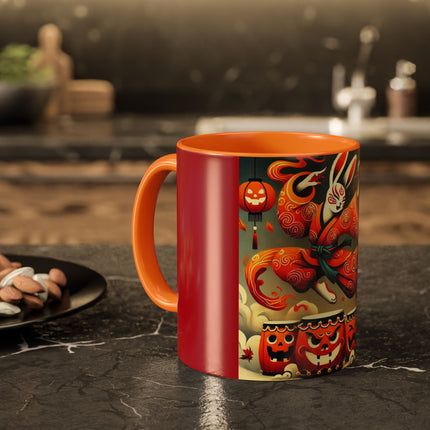 Jack-O’-Lantern Drums & The Kabuki Rabbit Colorful Mugs (11oz, 15oz)