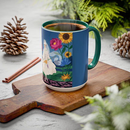 The Lady Of The Golden Parasol Colorful Mugs – Art Deco Botanical Elegance