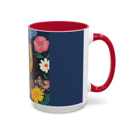 The Lady And The Crimson Moonbird Colorful Mugs – Art Deco Whimsical Garden Elegance