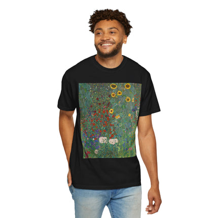 Farm Garden with Sunflowers by Gustav Klimt Unisex Garment-Dyed T-shirt