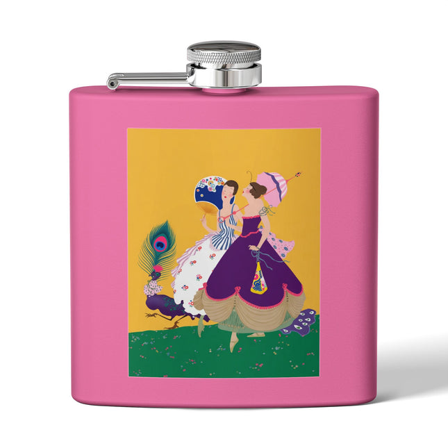Peacock Ladies in the Garden Flask – Playful Elegance & Art Deco Charm