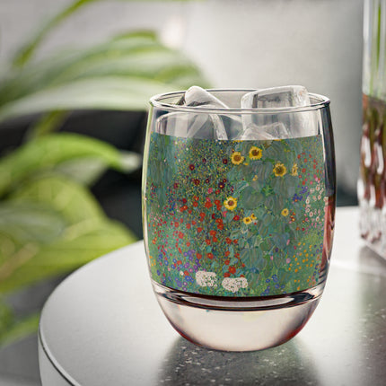 Farm Garden with Sunflowers by Gustav Klimt Whiskey Glass