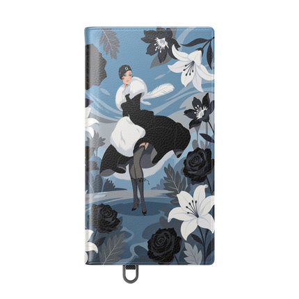 🖤🤍 The Lady Of The Black Rose Garden Flip Case – Art Deco Floral Elegance