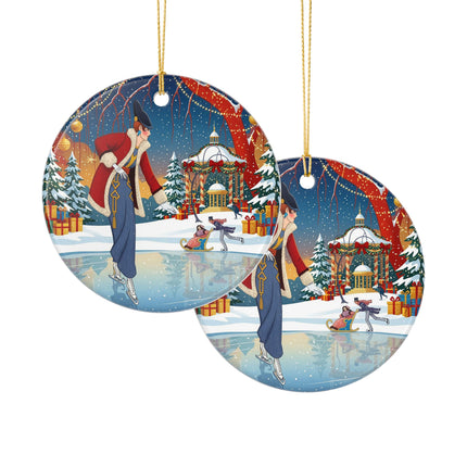 ⛸️🎄 The Christmas Skating Pavilion Ceramic Ornament – Art Deco Holiday Fantasy