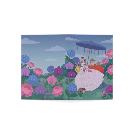 🌸🫖 The Garden Tea Reverie Greeting Card – Romantic Rococo Floral Elegance