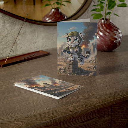🐆🔭 The Little Ruins Scout Greeting Card – Whimsical Animal Adventure