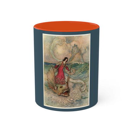 Rita Rides on the Dolphin by Warwick Goble Colorful Mugs, 11oz