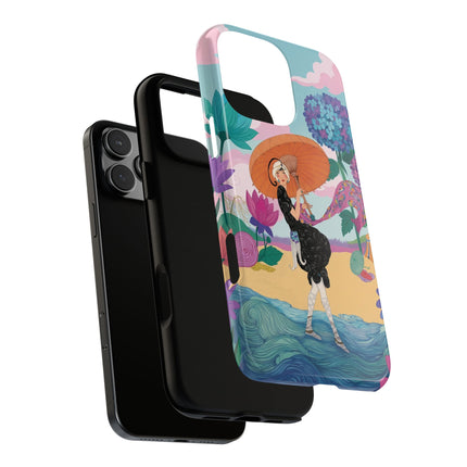 🌊☂️ The Lady Of The Flowered Seashore Phone Case – Art Deco Seaside Fashion
