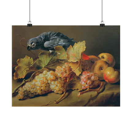 Still Life with Parrot and Grapes by Erasmus Von Engert Matte Horizontal Posters