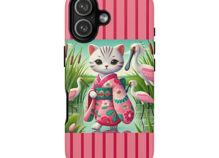 Geisha Kitten Strolls Among the Spoonbills Phone Cases