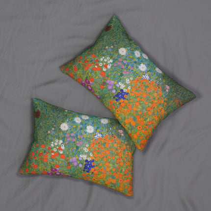 Cottage Garden by Gustav Klimt Spun Polyester Lumbar Pillow