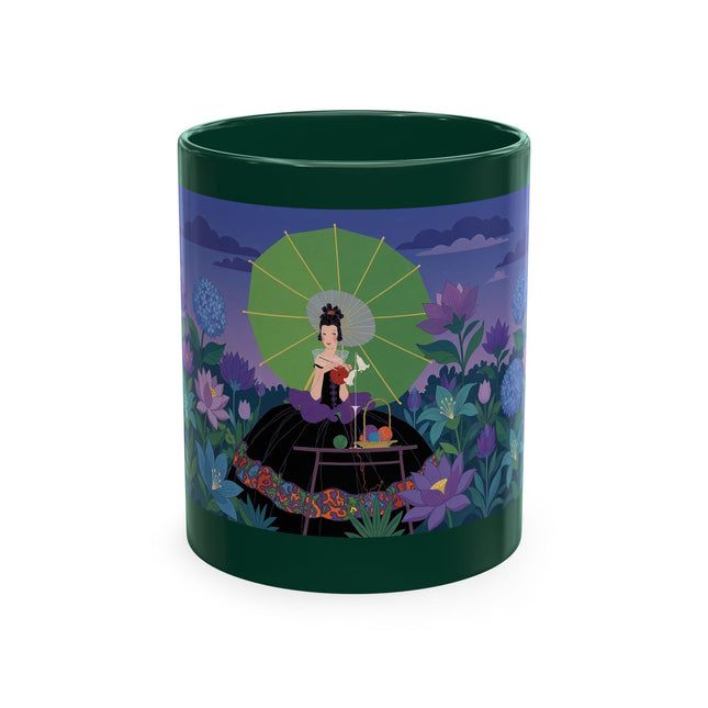 🧶☂️ The Lady Of The Garden Knitting Circle Ceramic Mug – Art Deco Floral Whimsy