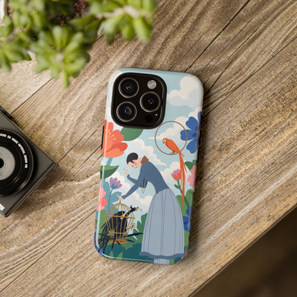 🦜🌺 The Lady Of The Garden Aviary Phone Case – Art Deco Floral Whimsy
