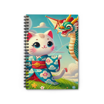 Geisha Kitten and the Dragon Kite Spiral Notebook - Ruled Line