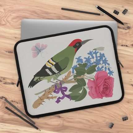 🐦🌹 Woodpecker & Rose Laptop Sleeve – Charming Beauty & Refined Simplicity