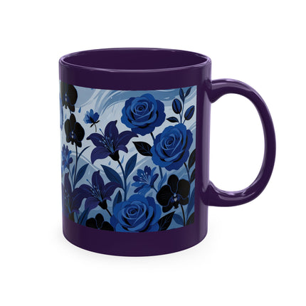 ☔💙 The Lady In The Blue Rain Garden Ceramic Mug – Art Deco Floral Elegance