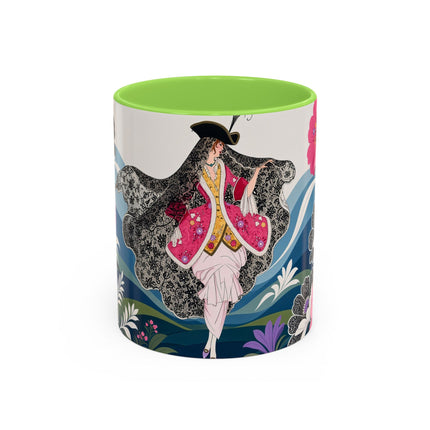 🌸🎀 The Pink Lace Garden Promenade Colorful Mug – Art Deco Fashion Elegance