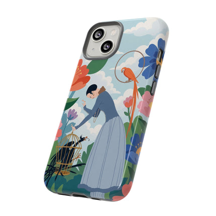 🦜🌺 The Lady Of The Garden Aviary Phone Case – Art Deco Floral Whimsy