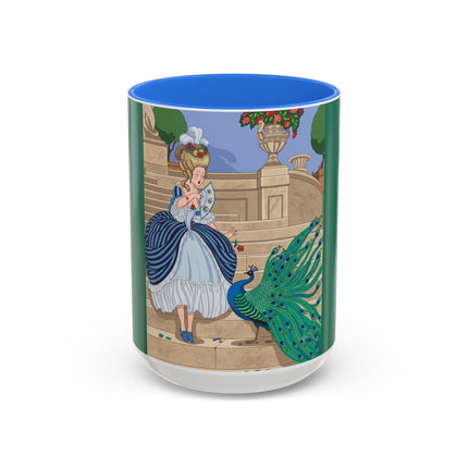 The Peacock's Admiration Colorful Mug (11oz, 15oz) – Rococo Elegance, Peacock Beauty & Garden Charm