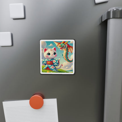 Geisha Kitten and the Dragon Kite Die-Cut Magnets (5 Sizes)