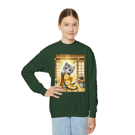 Playful Kitten in the Tea Room Youth Crewneck Sweatshirt