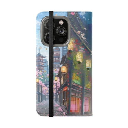 🦚🌸 Techno Plumes Peacock Flip Case – Neon Elegance & Sakura Dreams