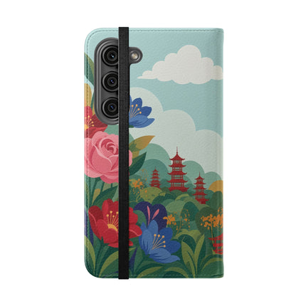 🌸🏯 The Lady Of The Pagoda Garden Flip Case – Art Deco Floral Fantasy