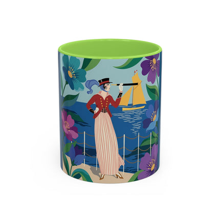 The Lady Of The Golden Horizon Colorful Mugs – Art Deco Coastal Elegance