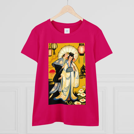 Golden Embrace: A Serene Moment of Love Women's Midweight Cotton Tee