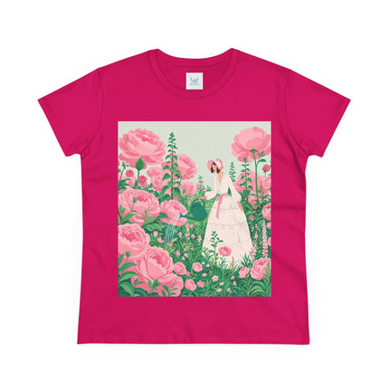 🌸💧 The Rose Garden Watering Cotton Tee – Art Deco Floral Whimsy