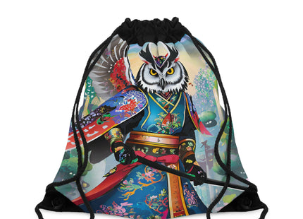 Cyberpunk Samurai Owl Drawstring Bag