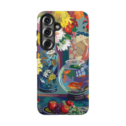 Floral Fishbowl Still Life Phone Case – Vibrant Harmony & Colorful Life