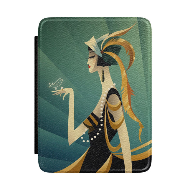 Art Deco Flapper with Bird Kindle Case – Elegant Glamour & Timeless Style